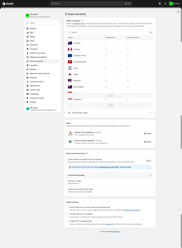 Shopify Tax Rates Set up