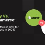 Comparison graphic titled 'Shopify Vs. BigCommerce: Which Platform is Best for Your Business in 2025?' featuring the Shopify logo in a green circle and the BigCommerce logo in a white circle, separated by a red 'VS' text on a black background."