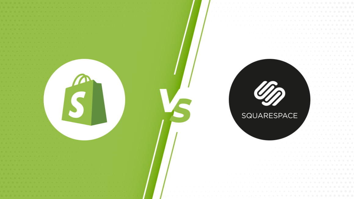 Comparison between Shopify and Squarespace, featuring Shopify's green shopping bag icon versus Squarespace's black circular