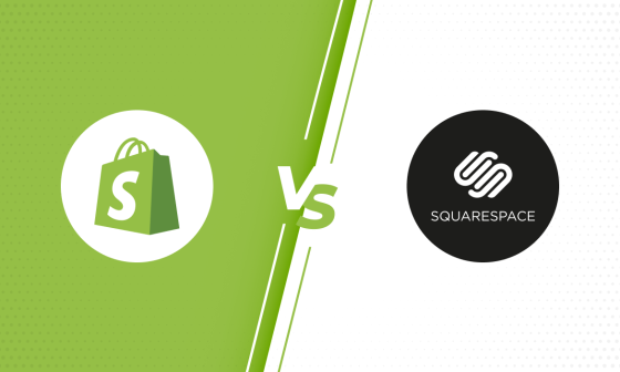 Comparison between Shopify and Squarespace, featuring Shopify's green shopping bag icon versus Squarespace's black circular