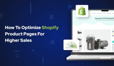 How to optimize Shopify product pages for higher sales – digital banner showing a laptop with a Shopify store product page and icons illustrating sales growth and website optimization.