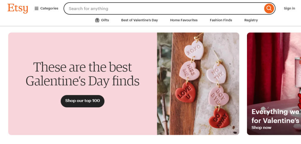 Etsy Home Page