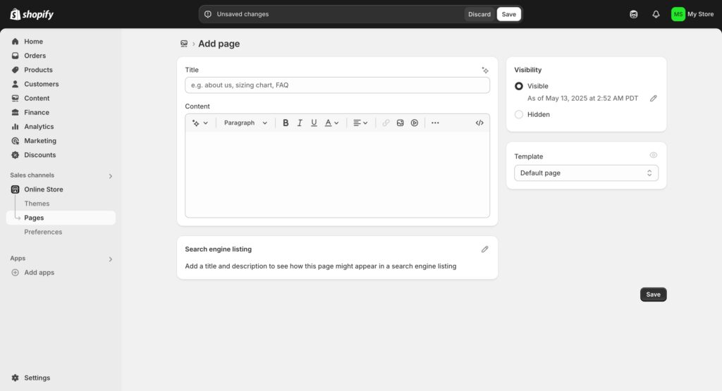 Page Add Shopify Store