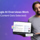 Illustration explaining how Google AI Overviews work, featuring a man holding a laptop with Google search results on screen.
